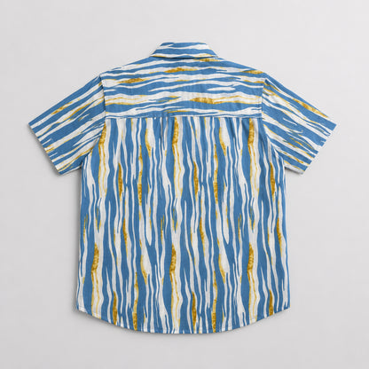 The Magic Wand Cotton Woven Half Sleeves Abstract Stripe Printed Shirt - Blue