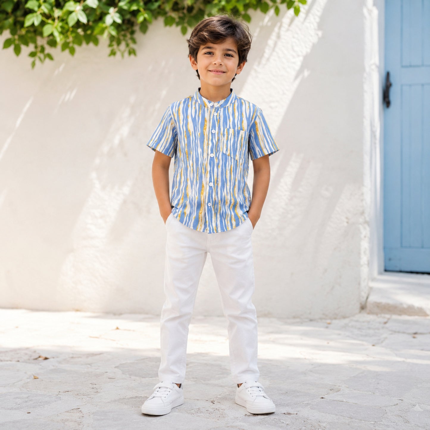 The Magic Wand Cotton Woven Half Sleeves Abstract Stripe Printed Shirt - Blue