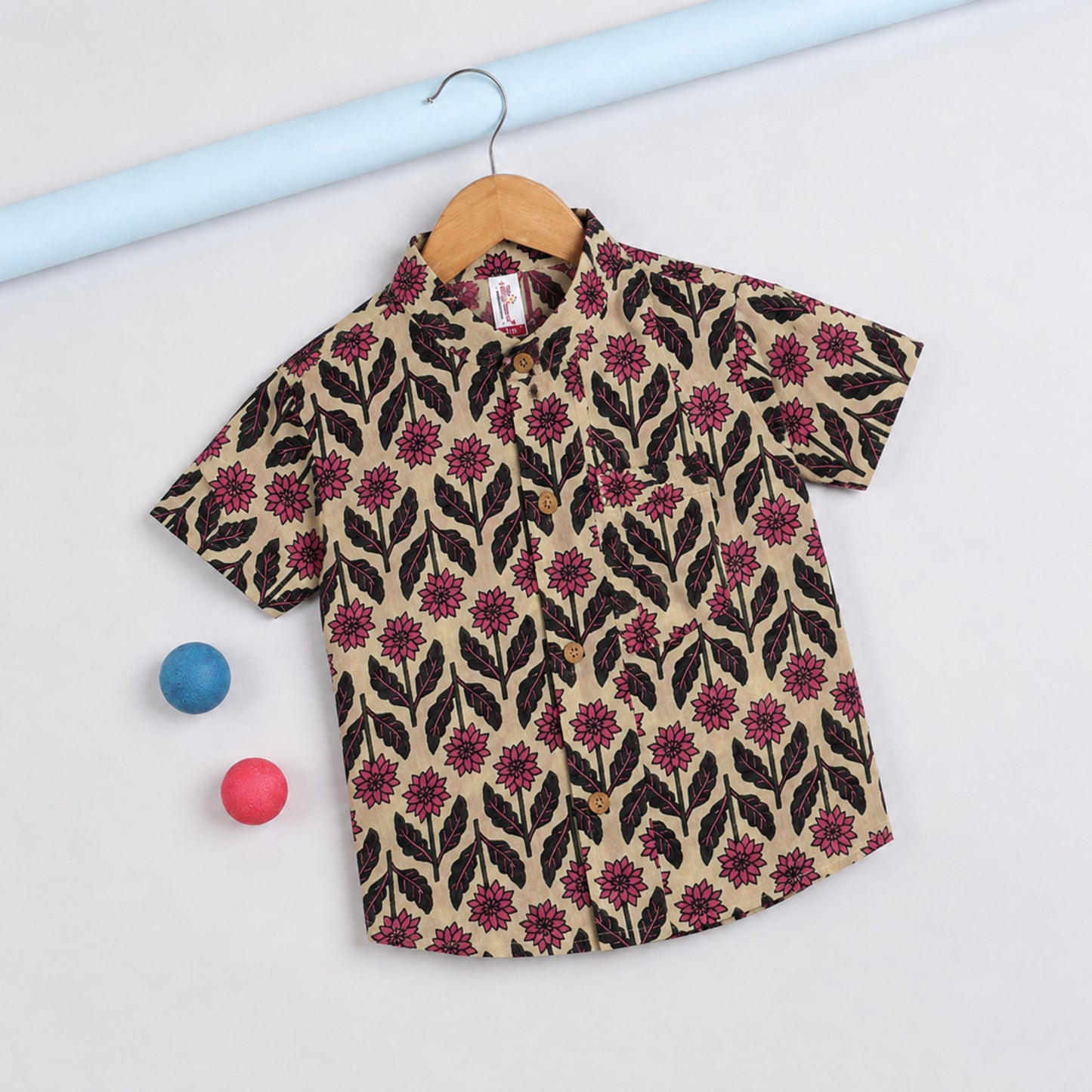 The Magic Wand Cotton Woven Half Sleeves Floral Motif Printed Shirt - Beige