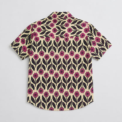 The Magic Wand Cotton Woven Half Sleeves Floral Motif Printed Shirt - Beige