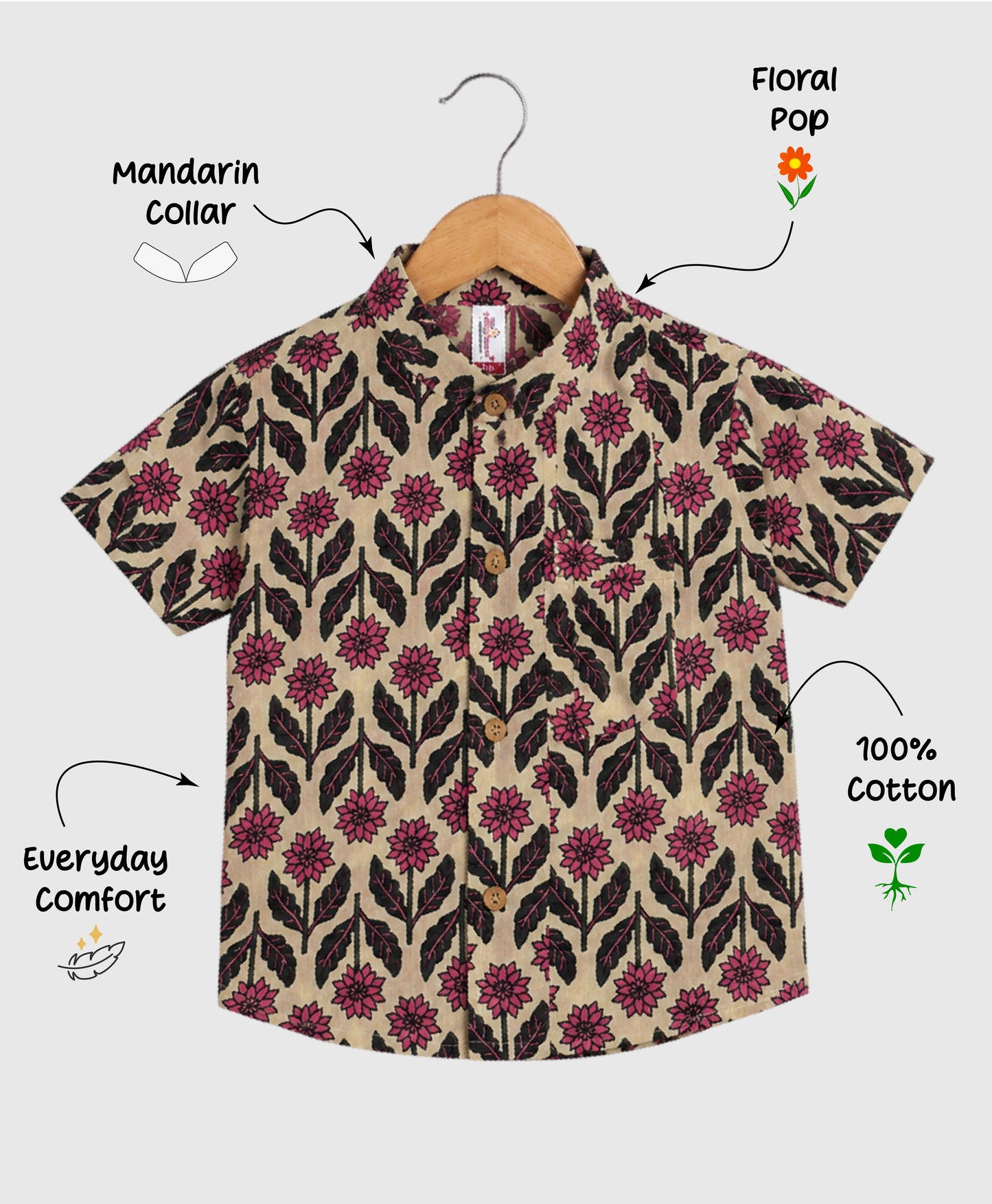 The Magic Wand Cotton Woven Half Sleeves Floral Motif Printed Shirt - Beige