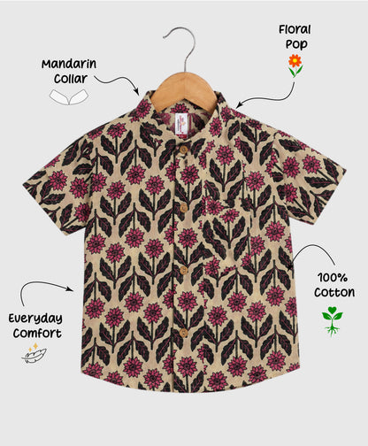 The Magic Wand Cotton Woven Half Sleeves Floral Motif Printed Shirt - Beige