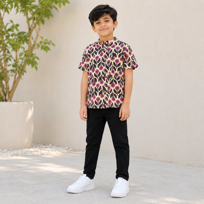 The Magic Wand Cotton Woven Half Sleeves Floral Motif Printed Shirt - Beige