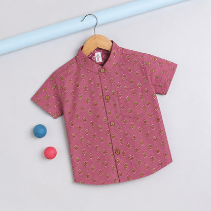 The Magic Wand Cotton Woven Half Sleeves Floral Printed Shirt - Pink