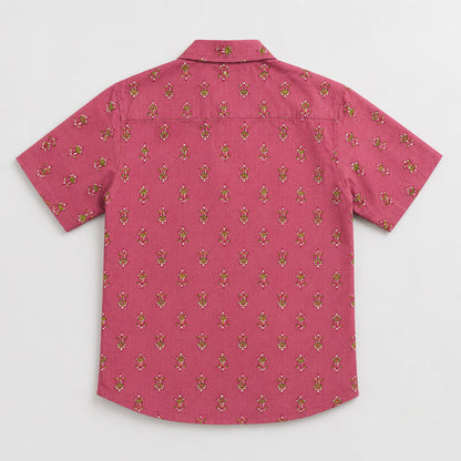 The Magic Wand Cotton Woven Half Sleeves Floral Printed Shirt - Pink