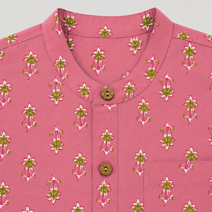 The Magic Wand Cotton Woven Half Sleeves Floral Printed Shirt - Pink
