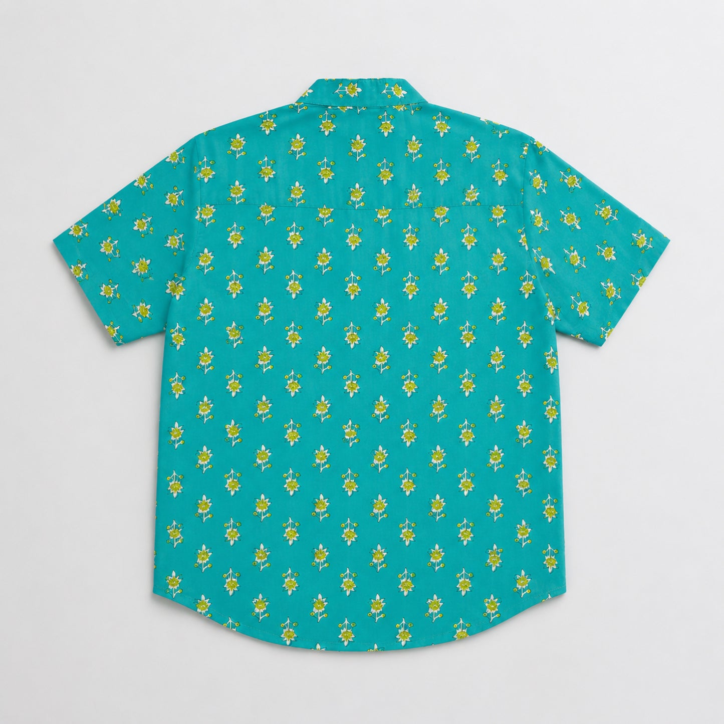 The Magic Wand Cotton Woven Half Sleeves Buti Printed Shirt - Turquoise