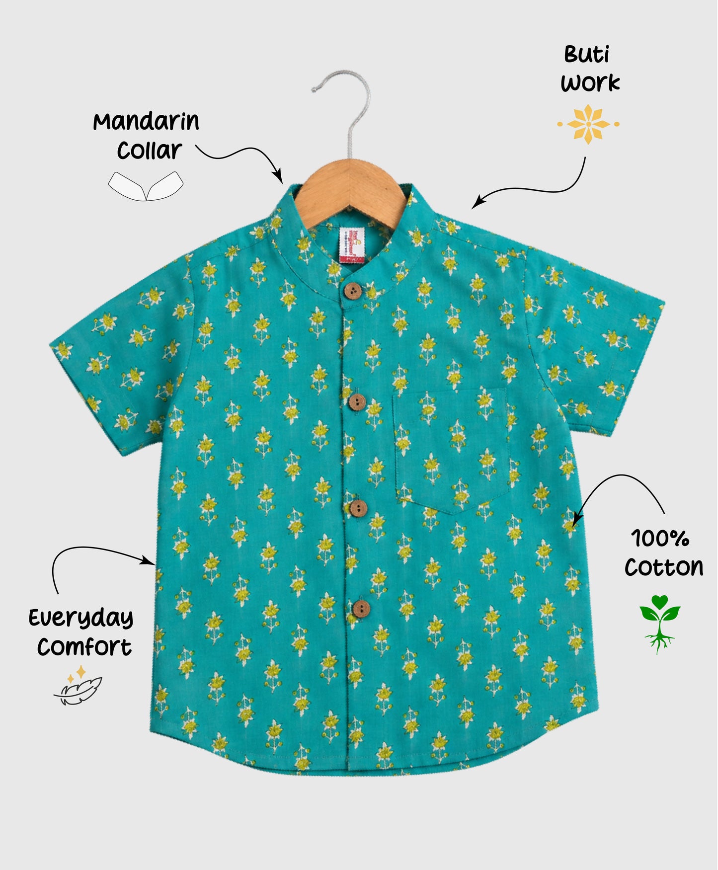 The Magic Wand Cotton Woven Half Sleeves Buti Printed Shirt - Turquoise