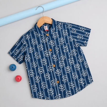 The Magic Wand Cotton Woven Half Sleeves Floral Stripe Printed Shirt - Blue