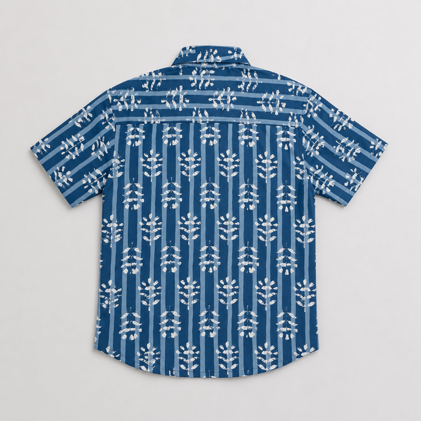 The Magic Wand Cotton Woven Half Sleeves Floral Stripe Printed Shirt - Blue