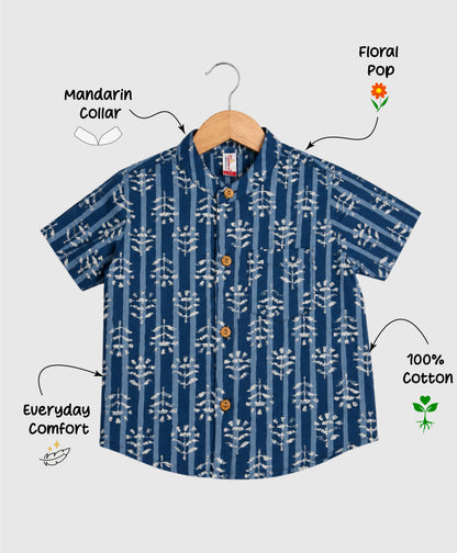 The Magic Wand Cotton Woven Half Sleeves Floral Stripe Printed Shirt - Blue