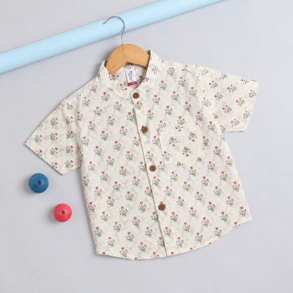 The Magic Wand Cotton Woven Half Sleeves Floral Buti Printed Shirt - Cream