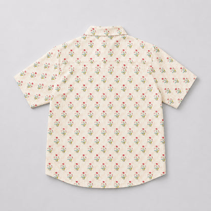 The Magic Wand Cotton Woven Half Sleeves Floral Buti Printed Shirt - Cream