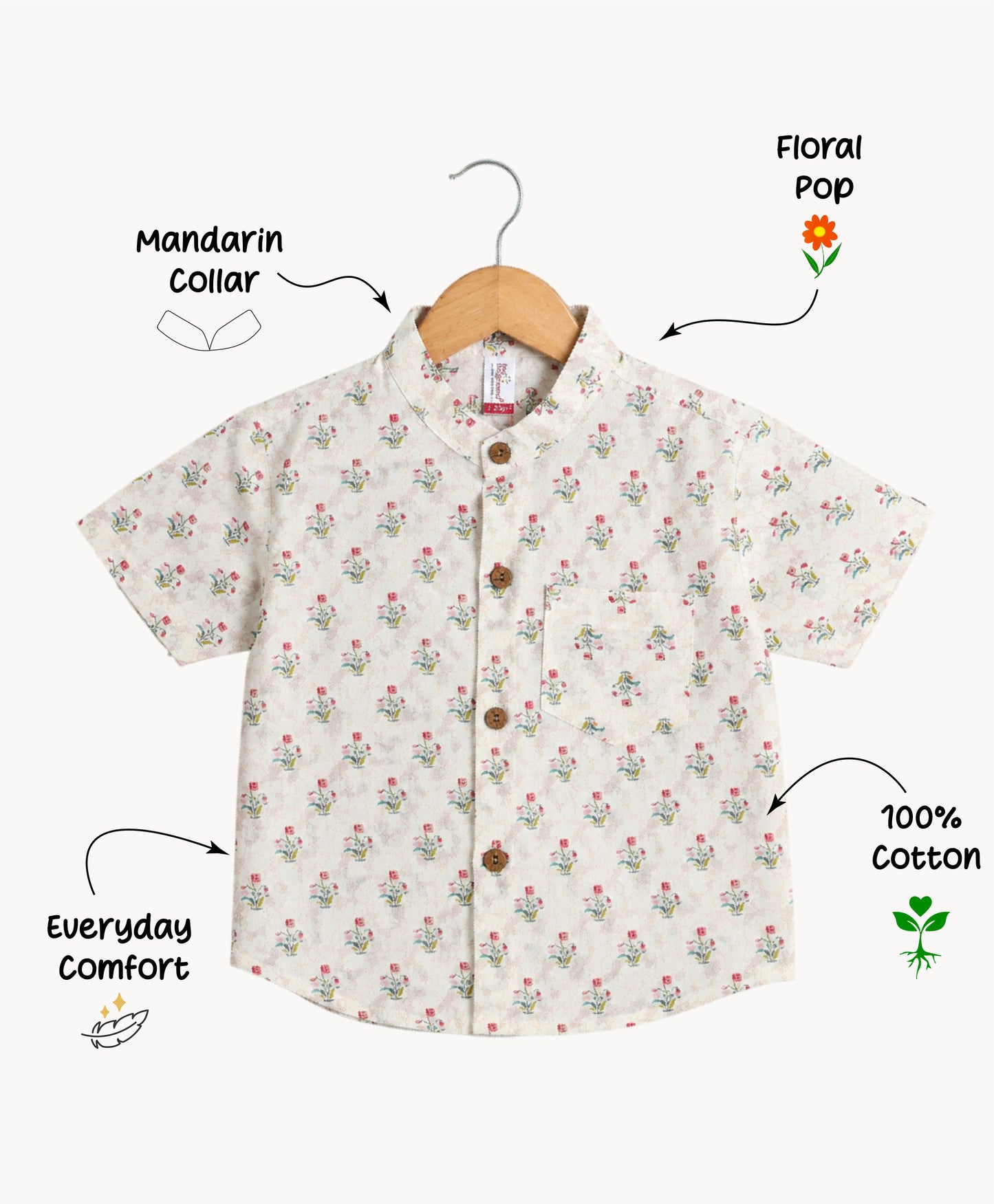 The Magic Wand Cotton Woven Half Sleeves Floral Buti Printed Shirt - Cream