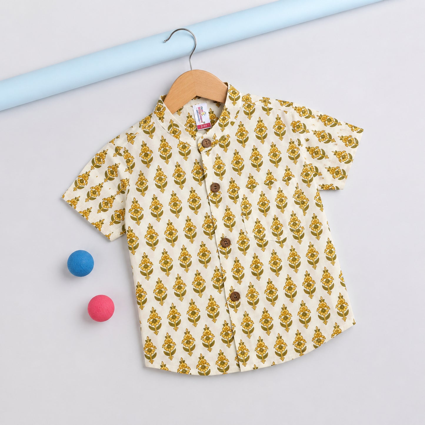 The Magic Wand Cotton Woven Half Sleeves Floral Buta Printed Shirt - Mustard