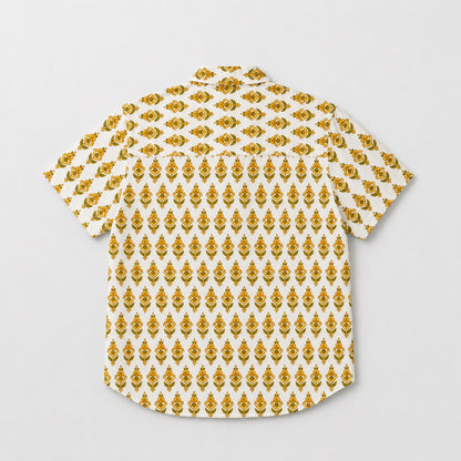 The Magic Wand Cotton Woven Half Sleeves Floral Buta Printed Shirt - Mustard