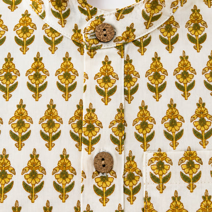 The Magic Wand Cotton Woven Half Sleeves Floral Buta Printed Shirt - Mustard