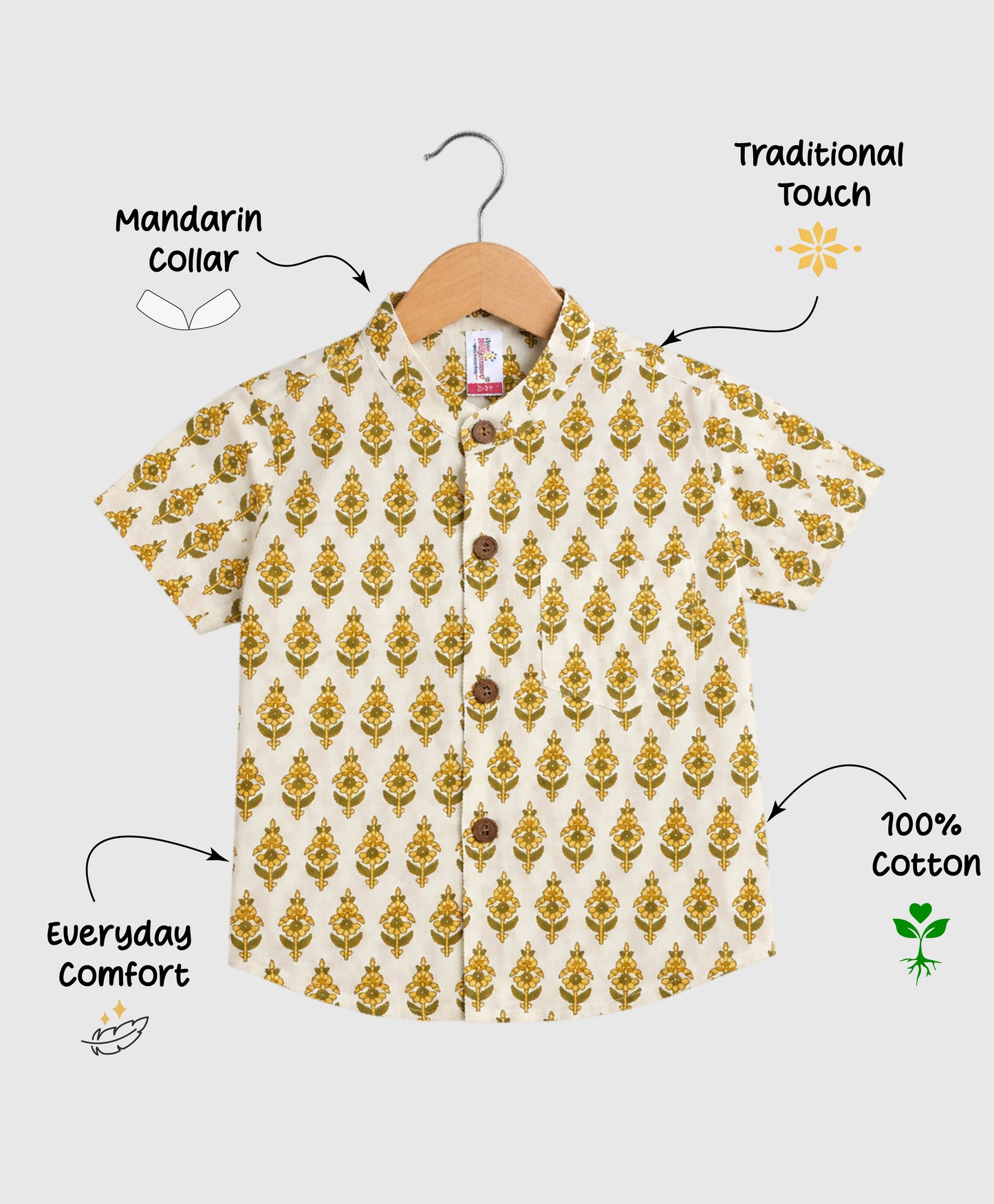 The Magic Wand Cotton Woven Half Sleeves Floral Buta Printed Shirt - Mustard