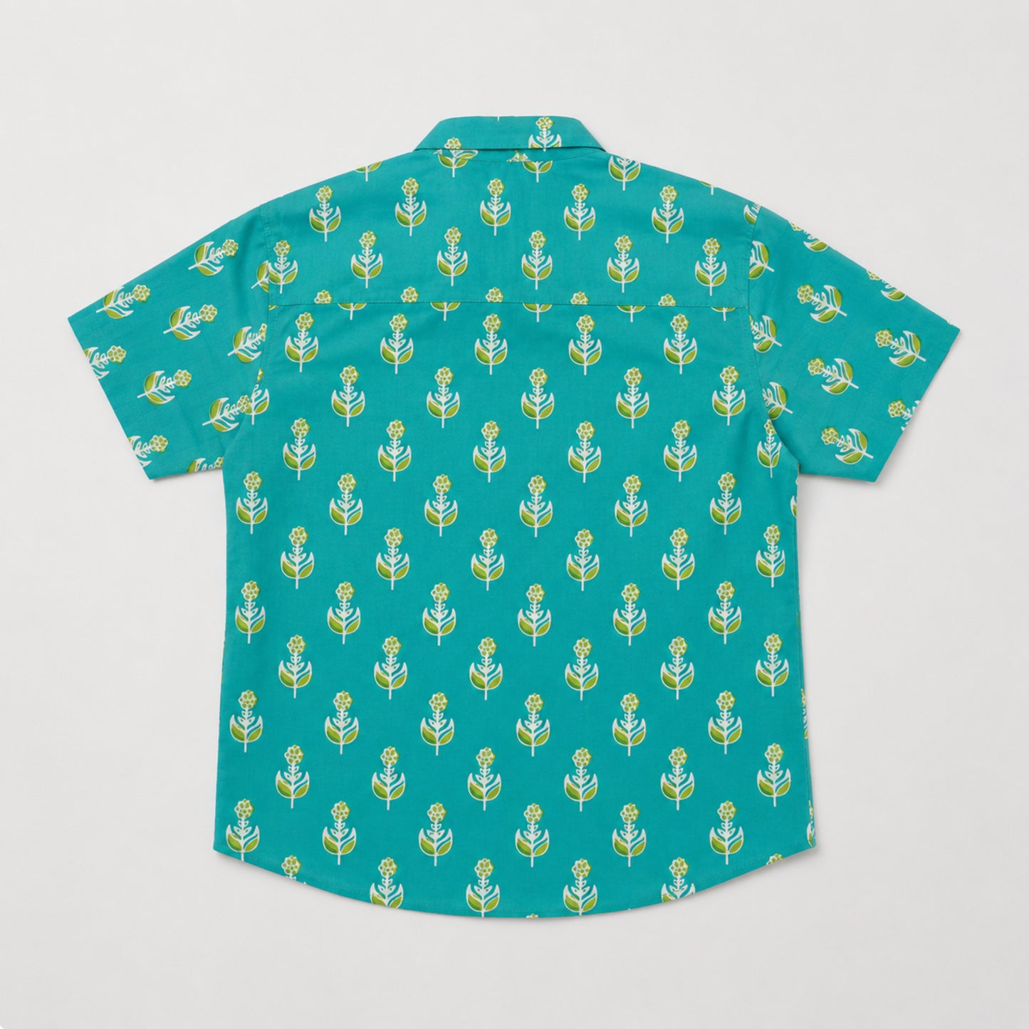 The Magic Wand Cotton Woven Half Sleeves Buta Printed Shirt - Turquoise