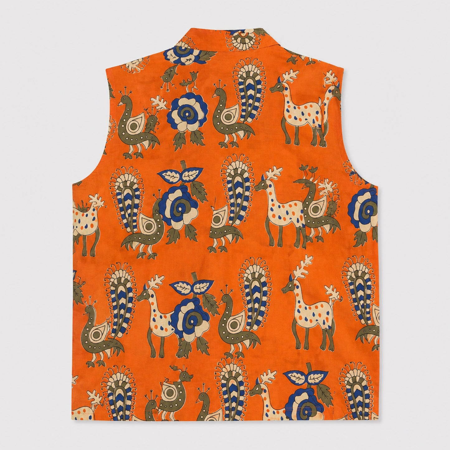The Magic Wand Cambric Woven Solid Kurta With Ethnic Animal Printed Jacket And Pyjama - Orange