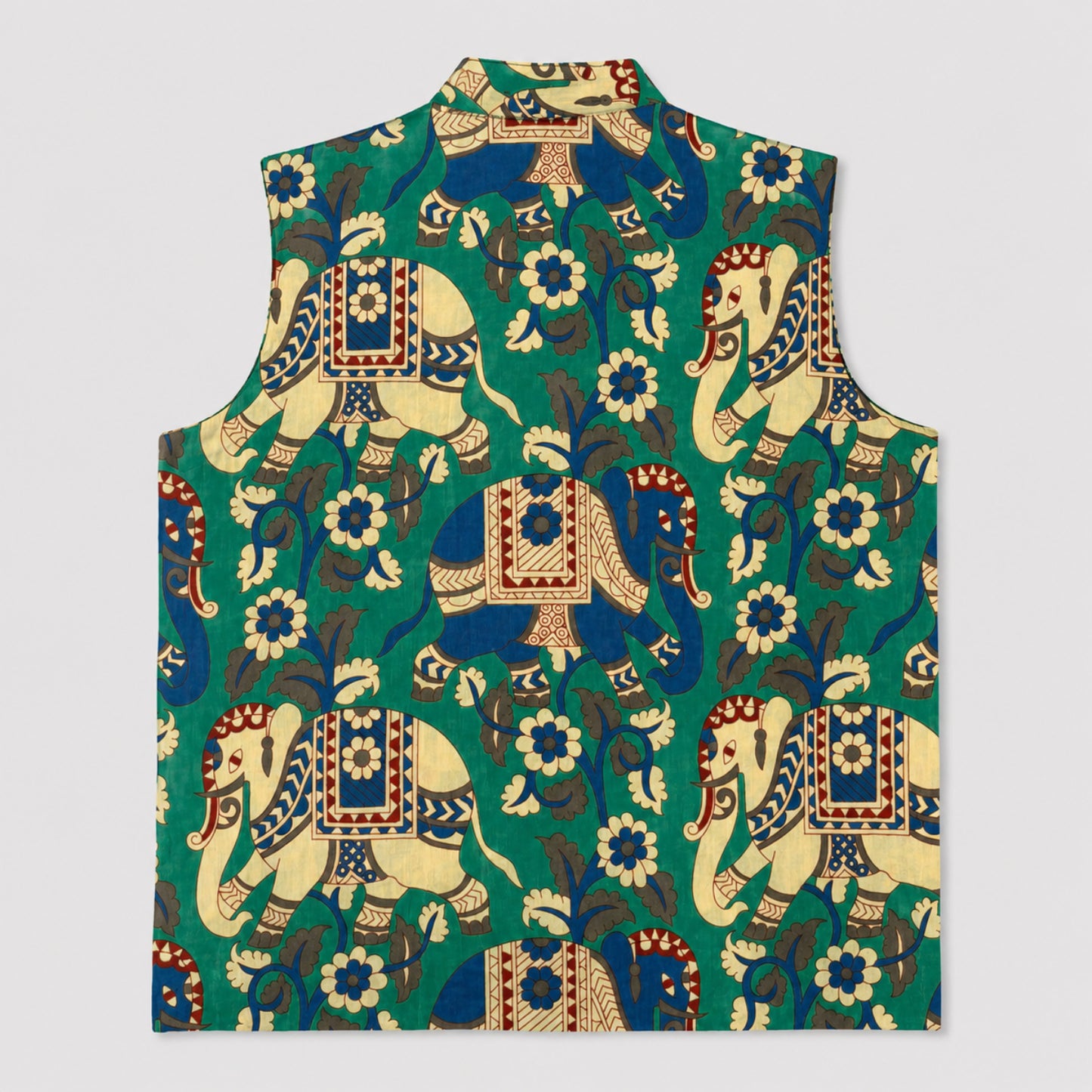 The Magic Wand Cambric Woven Solid Kurta With Ethnic Animal Printed Jacket And Pyjama - Green