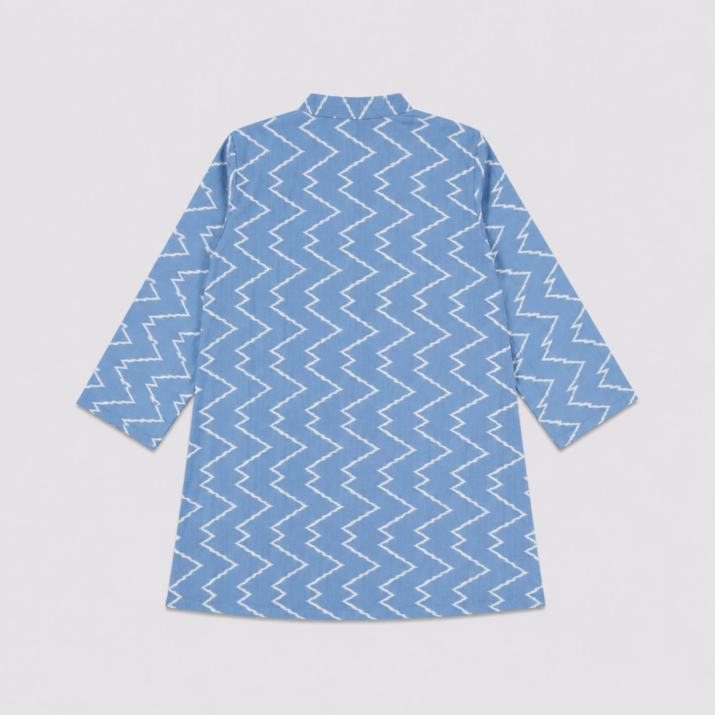 The Magic Wand Cambric Woven Chevron Printed Kurta With Floral Jacket And Pyjama - Blue