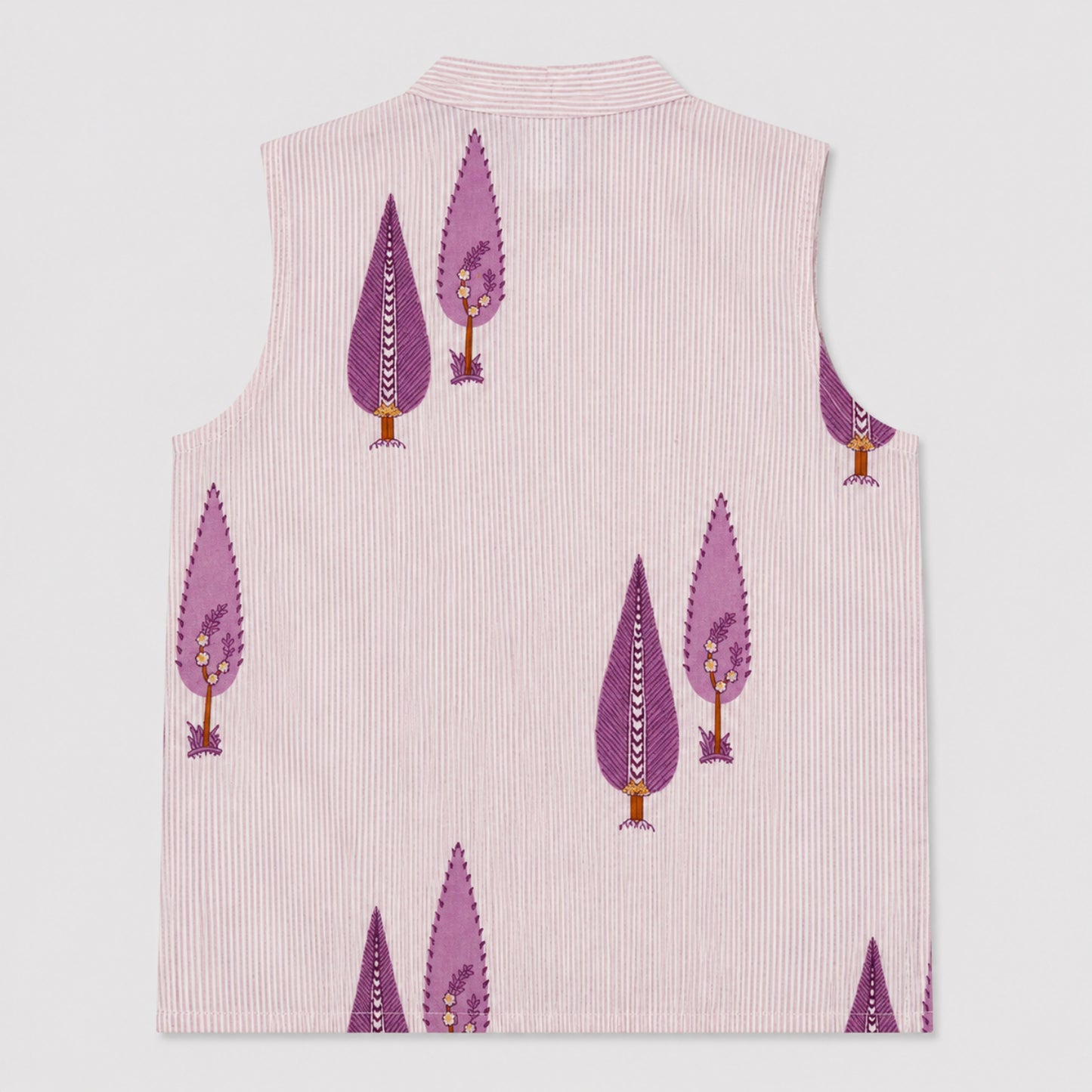 The Magic Wand Cambric Woven Striped Kurta With Tree Motif Jacket And Pyjama - Mauve
