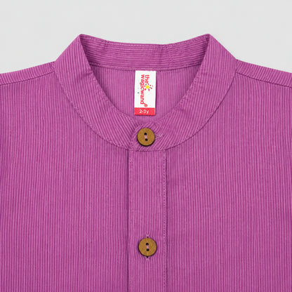 The Magic Wand Cambric Woven Striped Kurta With Tree Motif Jacket And Pyjama - Mauve