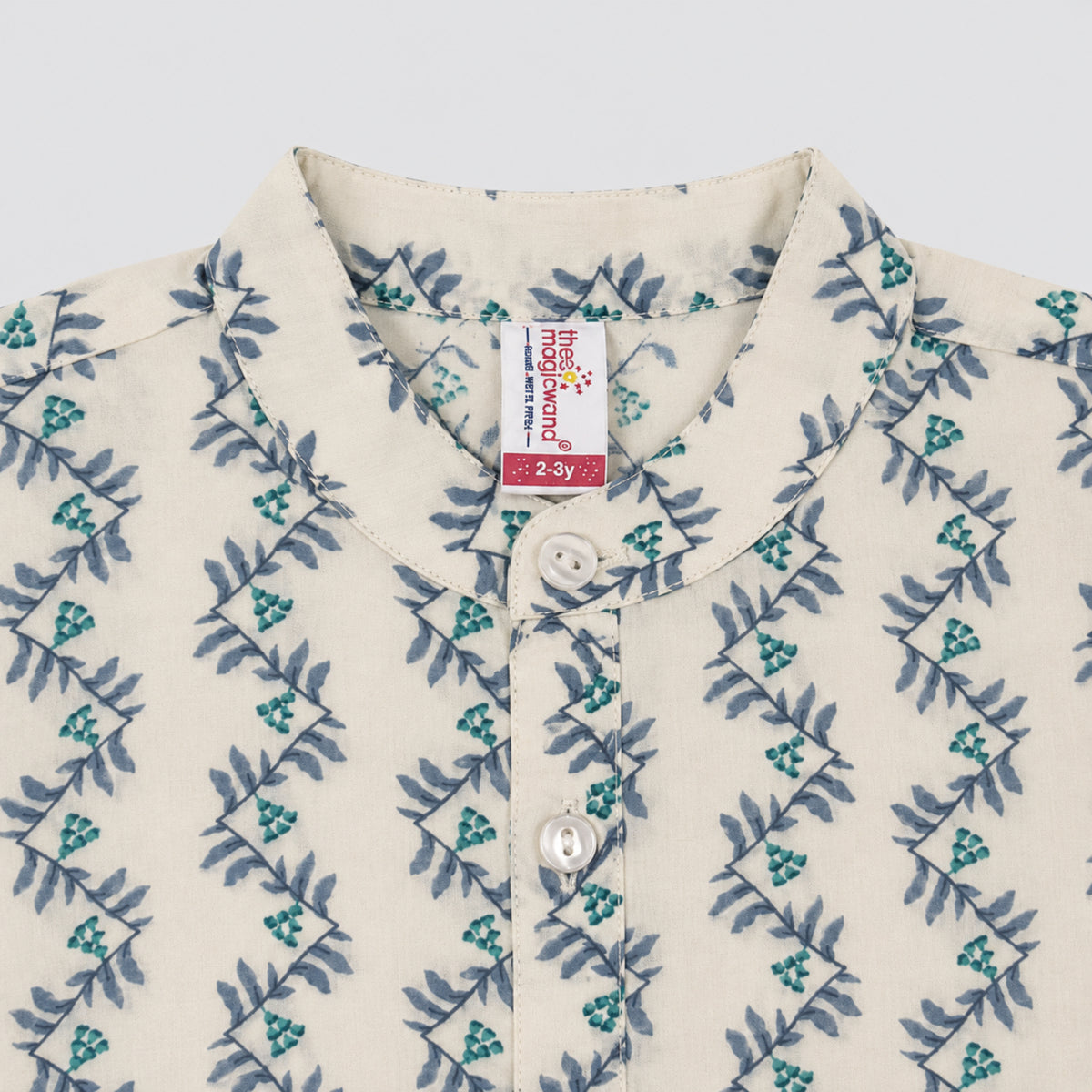 The Magic Wand Cambric Woven Striped Kurta With Tree Motif Jacket And Pyjama - Off White
