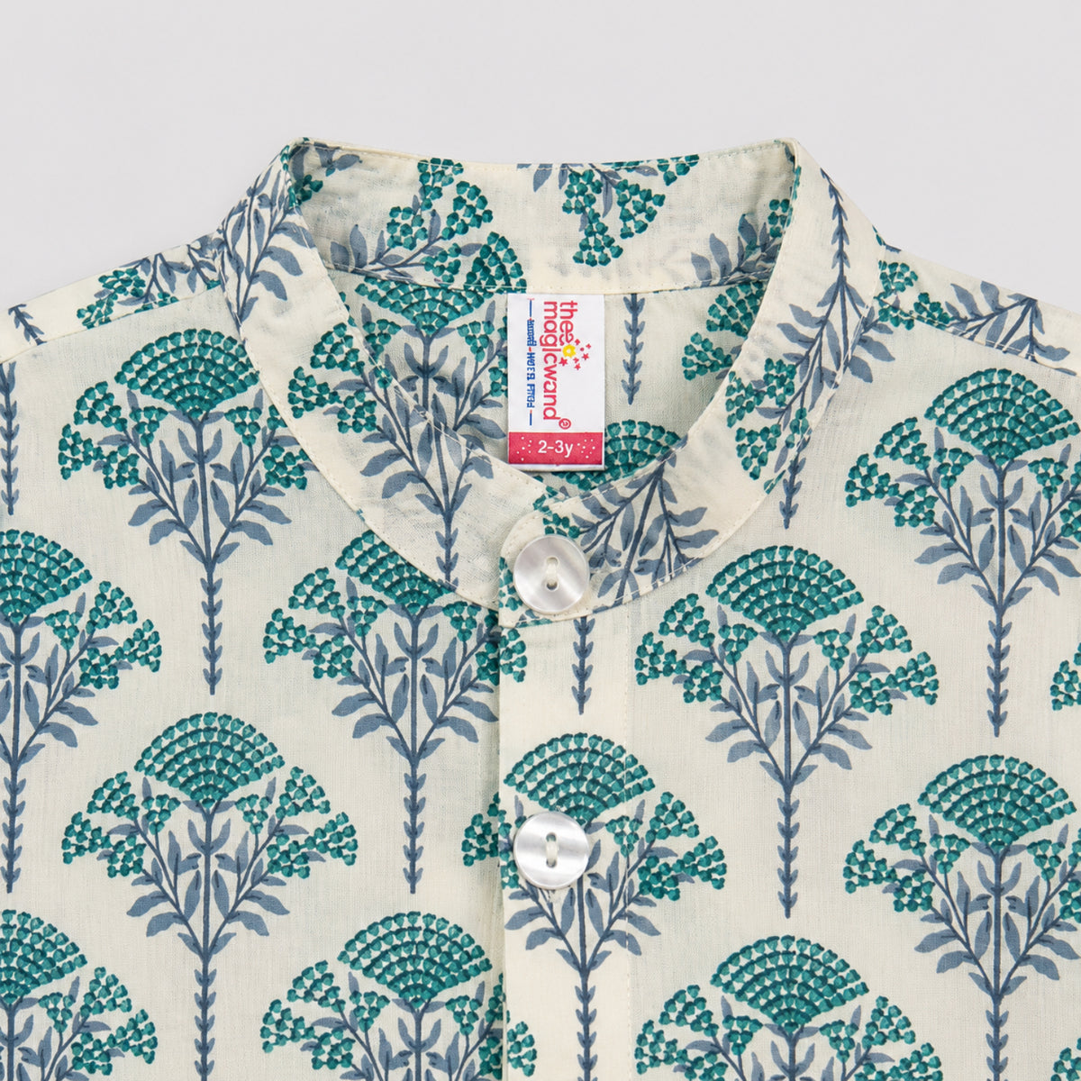The Magic Wand Cambric Woven Striped Kurta With Tree Motif Jacket And Pyjama - Off White