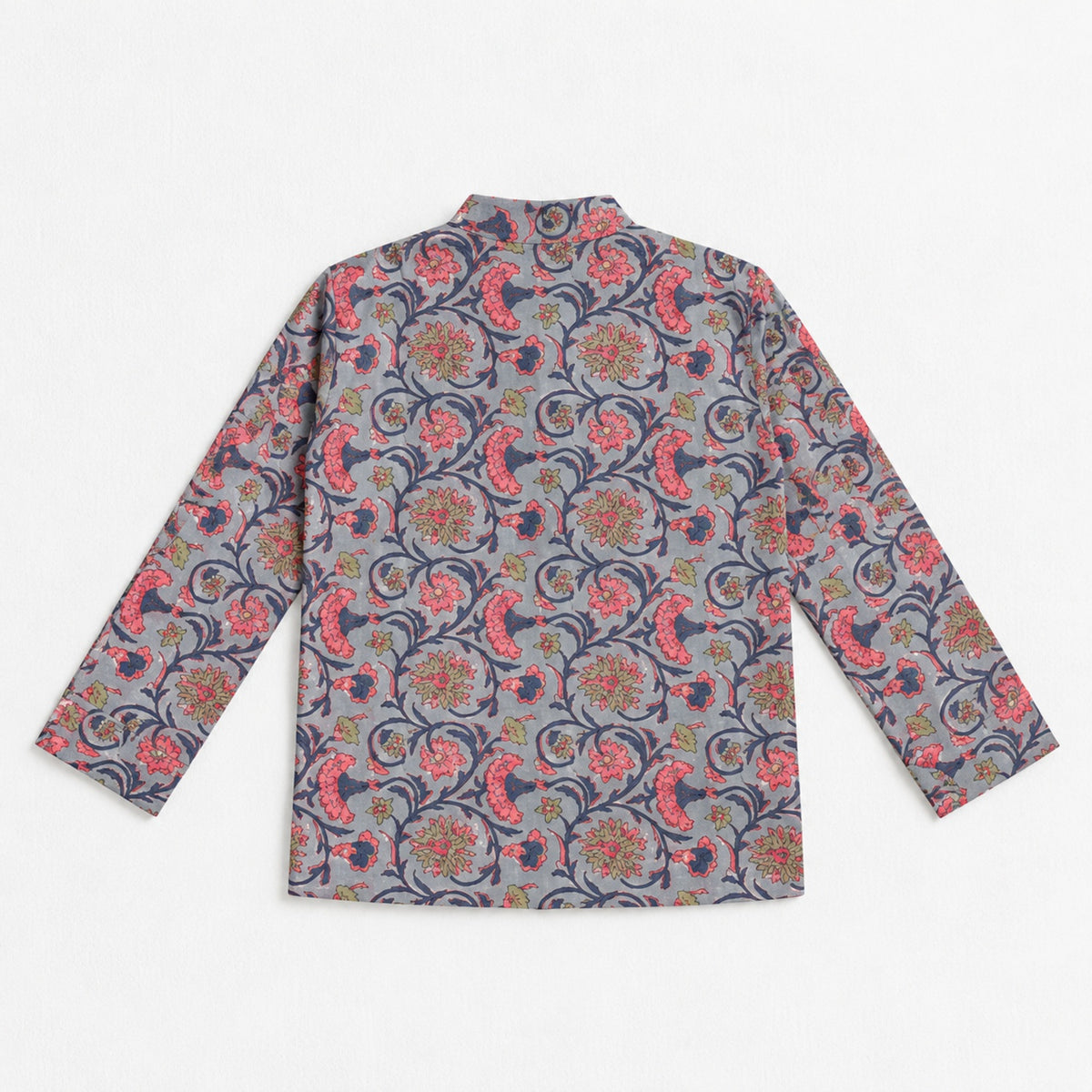 The Magic Wand Cotton Woven Cambric Full Sleeves All Over Floral Vine Printed Kurta - Grey