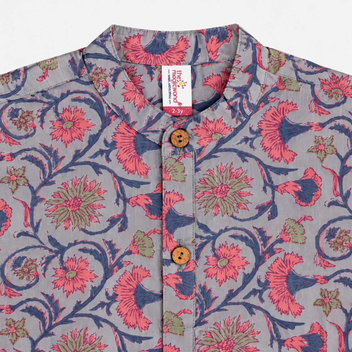 The Magic Wand Cotton Woven Cambric Full Sleeves All Over Floral Vine Printed Kurta - Grey