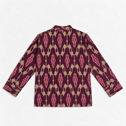 The Magic Wand Cotton Woven Cambric Full Sleeves Ikat Printed Kurta - Wine