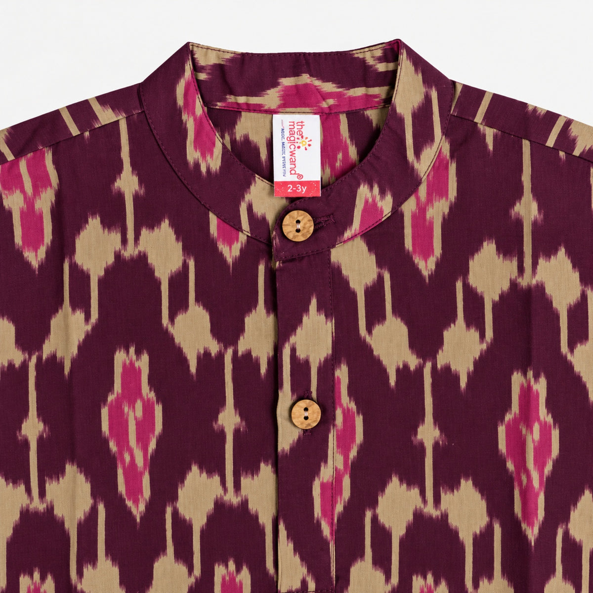 The Magic Wand Cotton Woven Cambric Full Sleeves Ikat Printed Kurta - Wine
