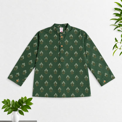 The Magic Wand Cotton Woven Cambric Full Sleeves Ethnic Buti Printed Kurta - Green