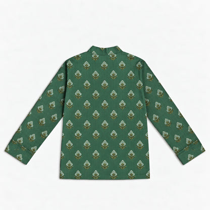 The Magic Wand Cotton Woven Cambric Full Sleeves Ethnic Buti Printed Kurta - Green