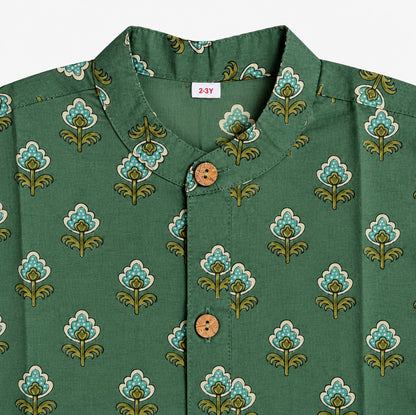 The Magic Wand Cotton Woven Cambric Full Sleeves Ethnic Buti Printed Kurta - Green