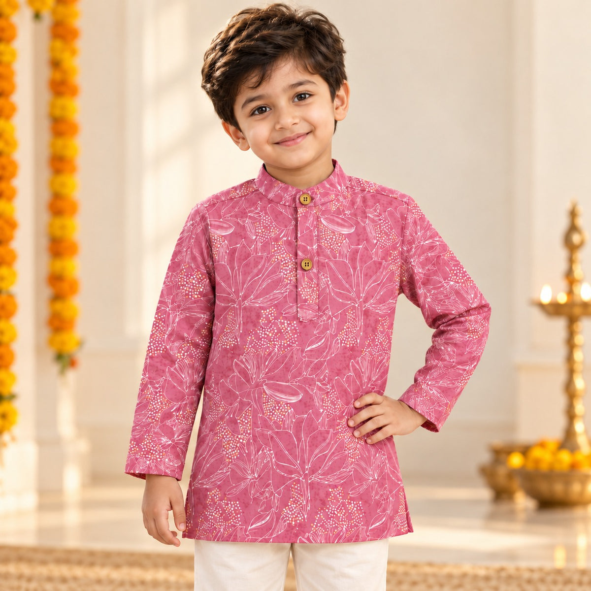 The Magic Wand Cotton Woven Cambric Full Sleeves Floral Printed Kurta - Lavender