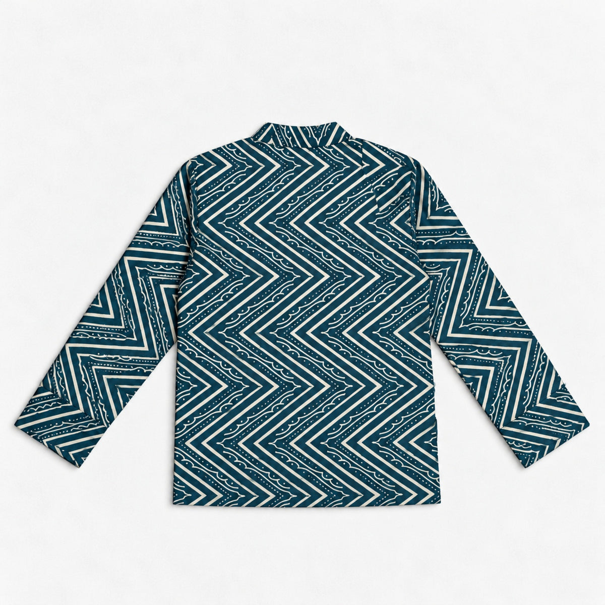The Magic Wand Cotton Woven Cambric Full Sleeves Zig Zag Printed Kurta - Teal Blue