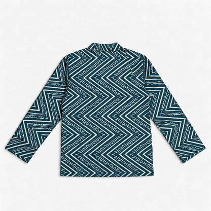 The Magic Wand Cotton Woven Cambric Full Sleeves Zig Zag Printed Kurta - Teal Blue