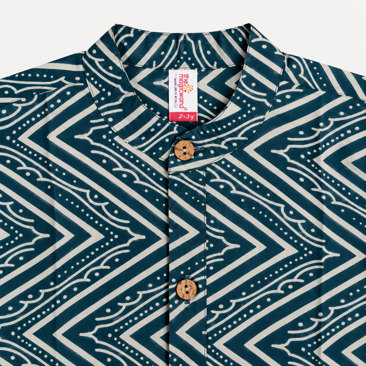 The Magic Wand Cotton Woven Cambric Full Sleeves Zig Zag Printed Kurta - Teal Blue