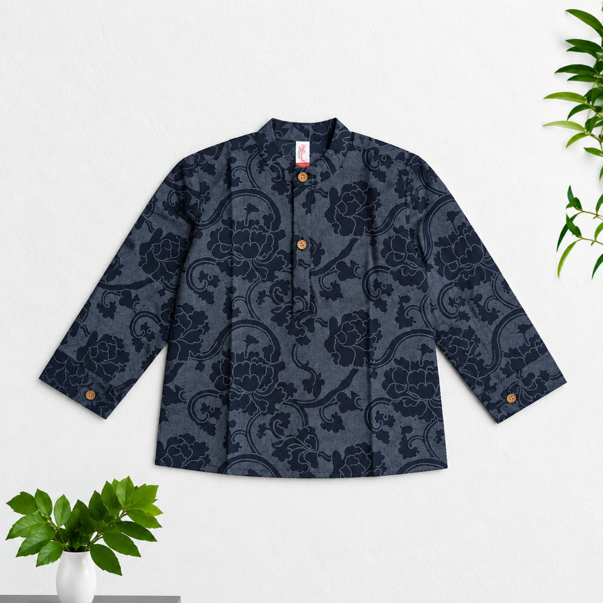 The Magic Wand Cotton Woven Cambric Full Sleeves Floral Printed Kurta - Navy Blue