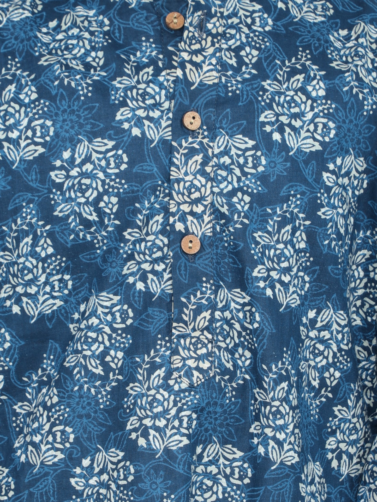 Floral Printed Mandarin Collar Full Sleeves Kurta and Pyjama Set For Boys-Blue