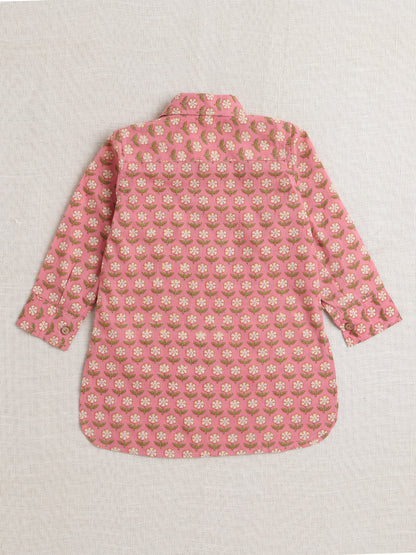 Full Sleeves Floral Printed Pathani Kurta and Pant For Boys-Peach