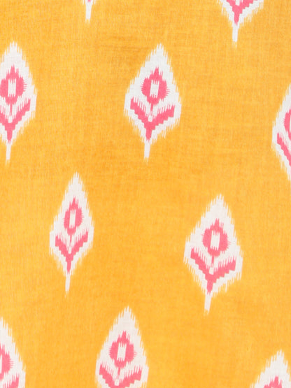 Full Sleeves Ikat Design Motif Printed Kurta With Pant For Boys-Yellow