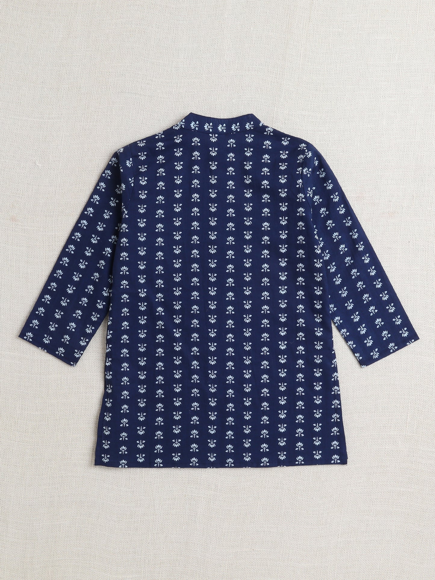 Full Sleeves Floral Printed Kurta With Pant For Boys-Navy Blue