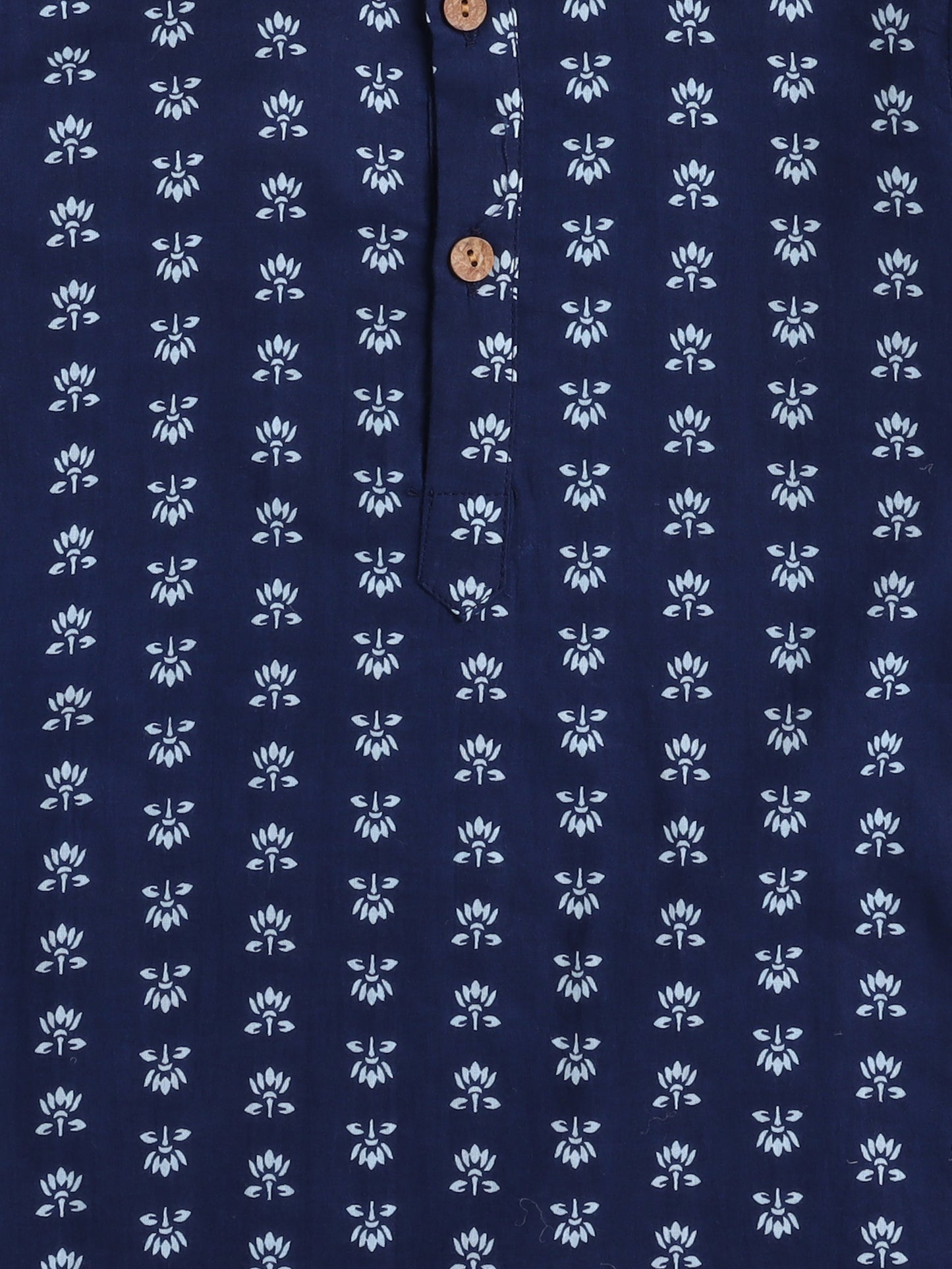 Full Sleeves Floral Printed Kurta With Pant For Boys-Navy Blue