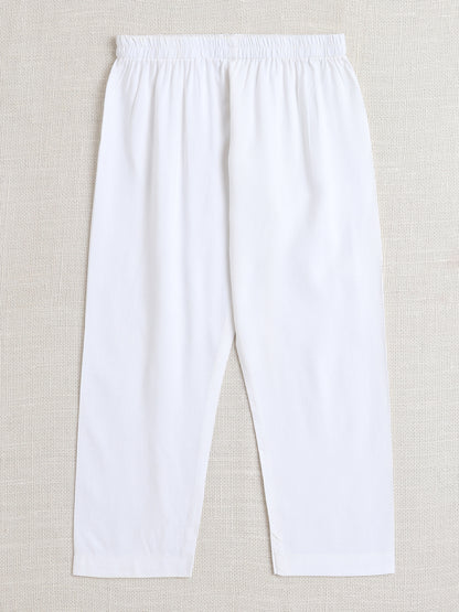 Full Sleeves All Over Printed Kurta With Pant For Boys-Off White