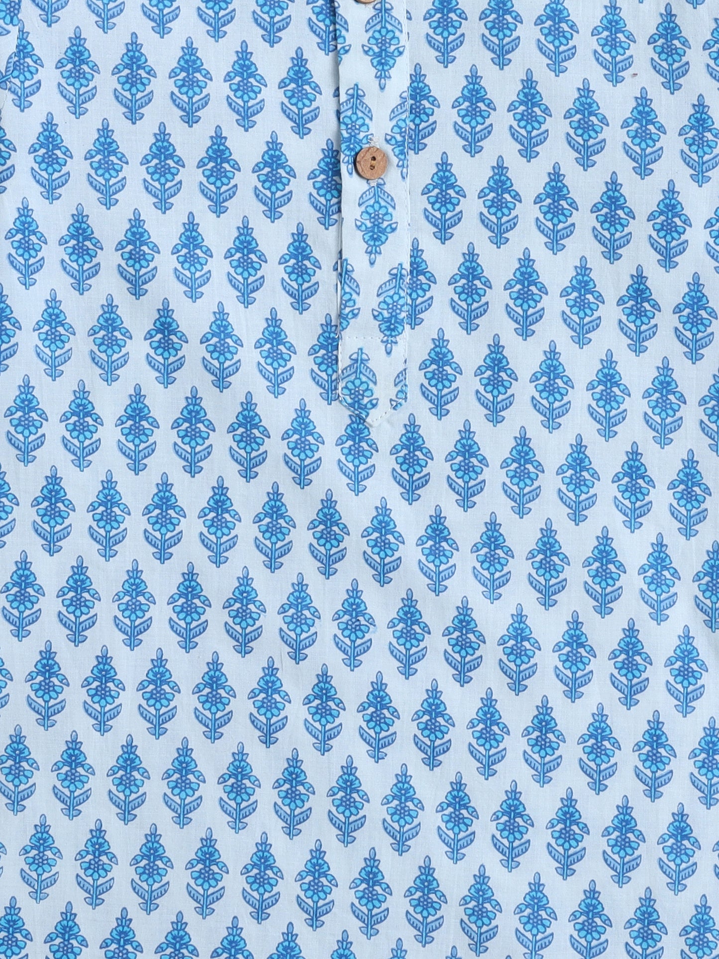 Full Sleeves Floral Printed Kurta With Pant For Boys-Blue