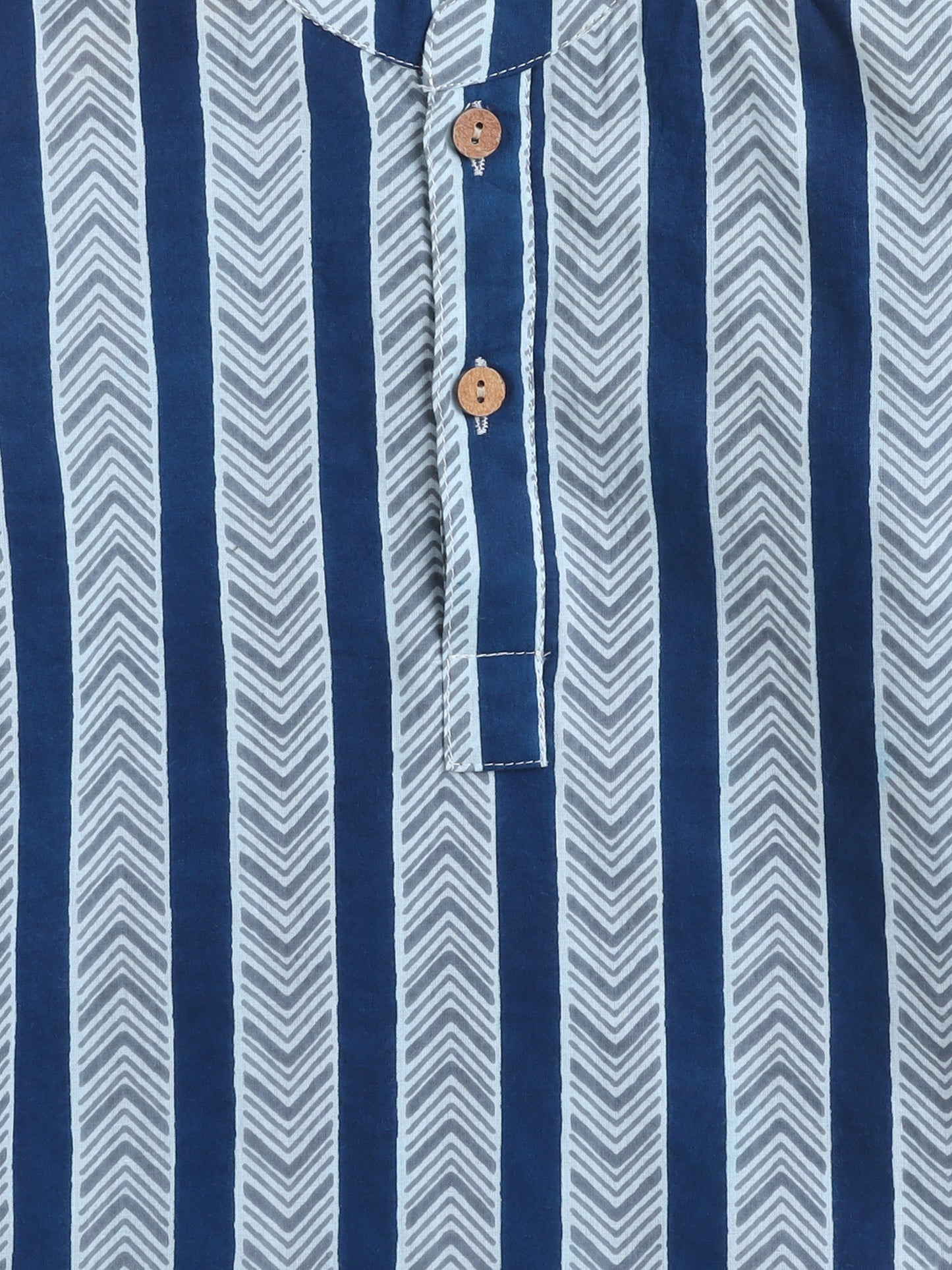 Full Sleeves Flower Printed Kurta-Navy Blue